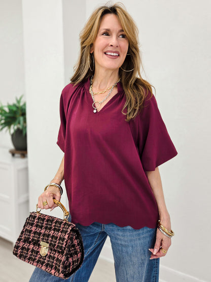 Sophisticated Scalloped Puff Sleeve Blouse