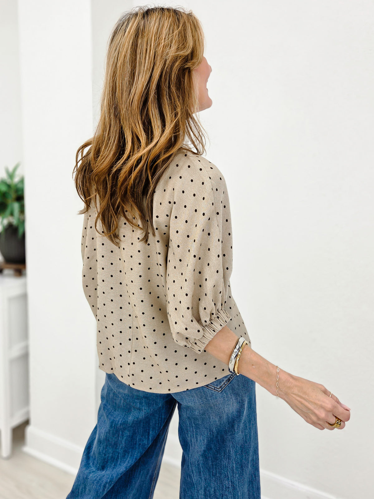 Polka Dot V-Neck Peplum Blouse
