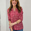 Geometric Print Puff Sleeve Split Neck Blouse