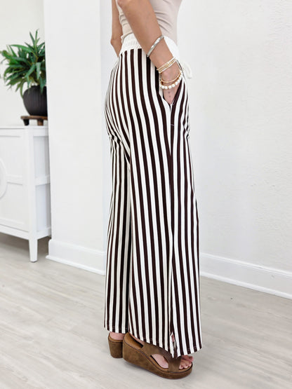 Vertical Striped Wide Leg Pants