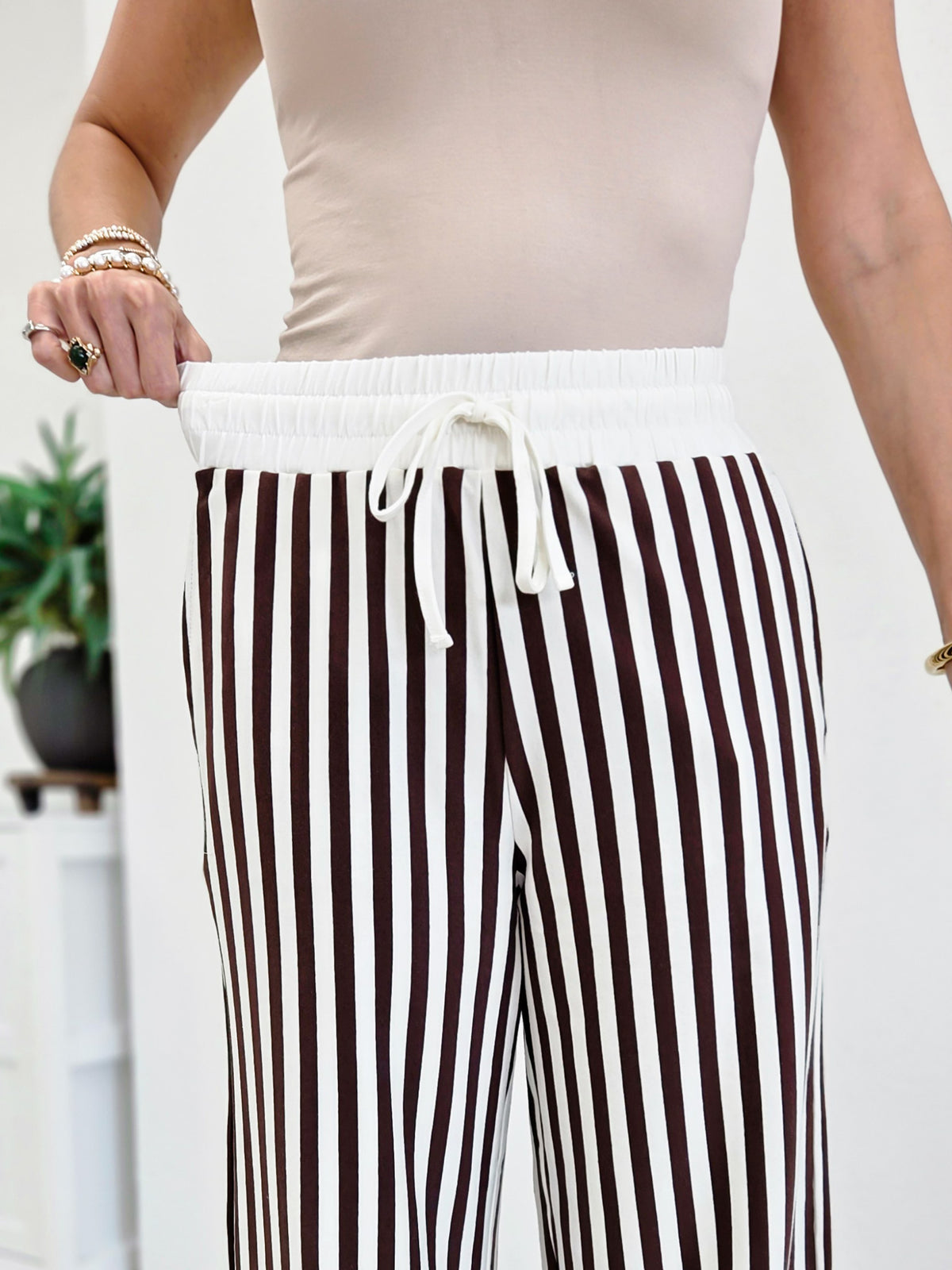 Vertical Striped Wide Leg Pants