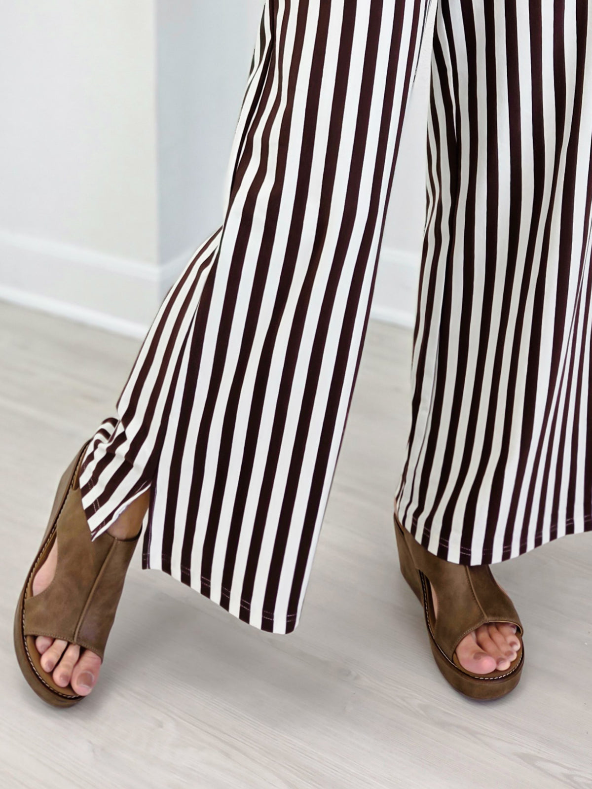 Vertical Striped Wide Leg Pants