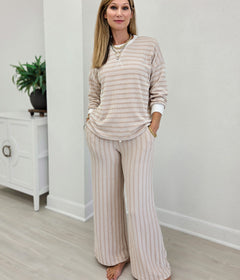 Striped Ribbed Pullover & Pants Set