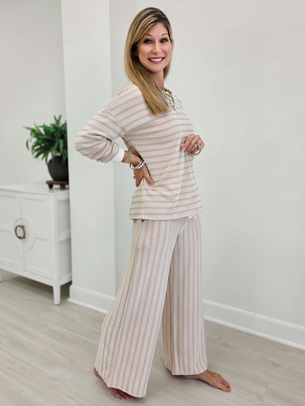 Striped Ribbed Pullover & Pants Set