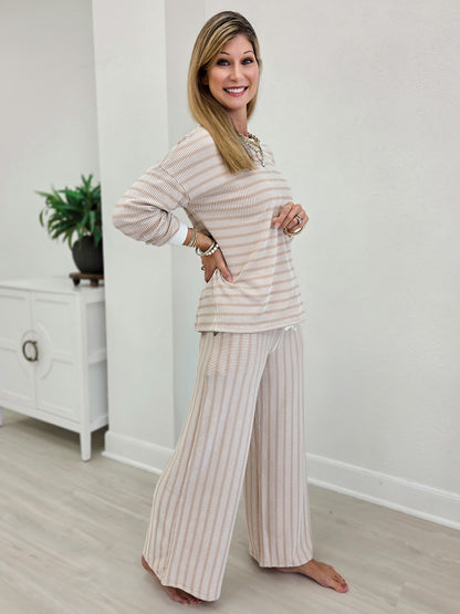 Striped Ribbed Pullover & Pants Set