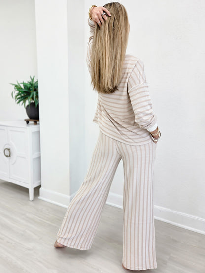 Striped Ribbed Pullover & Pants Set