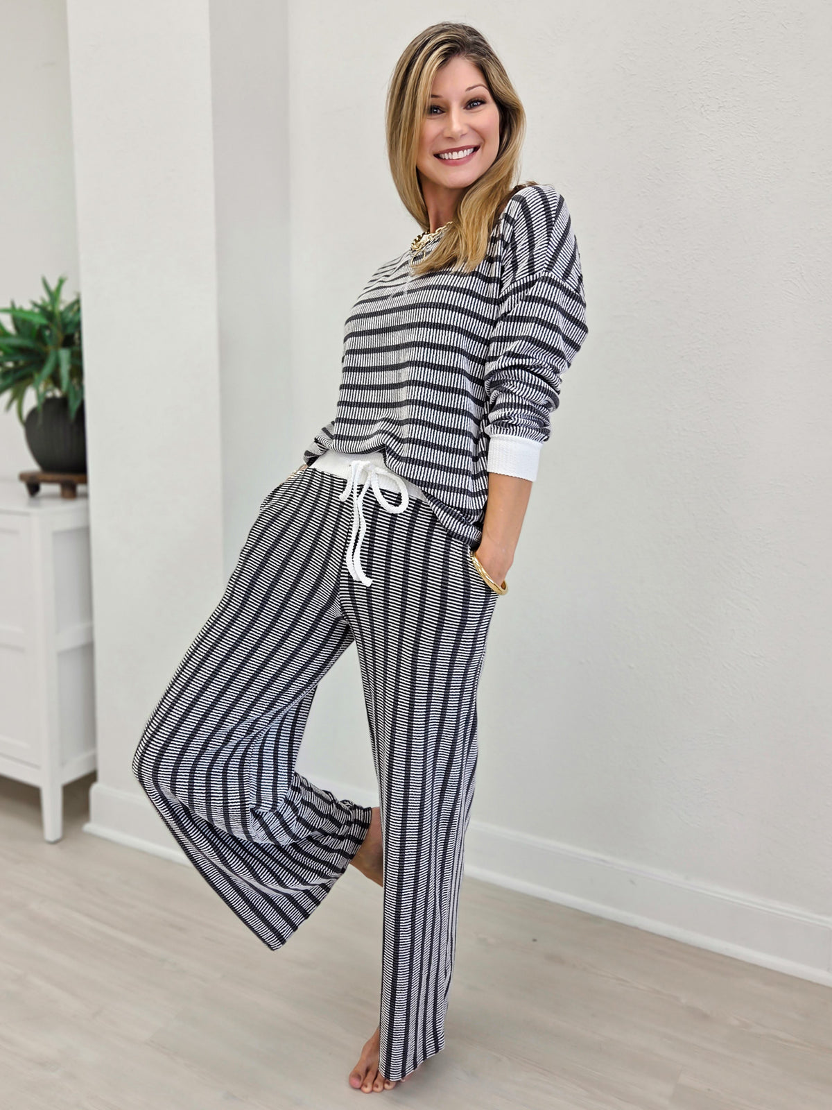 Striped Ribbed Pullover & Pants Set