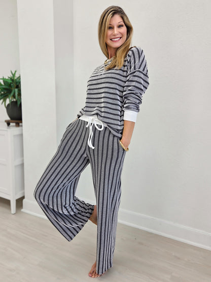 Striped Ribbed Pullover & Pants Set