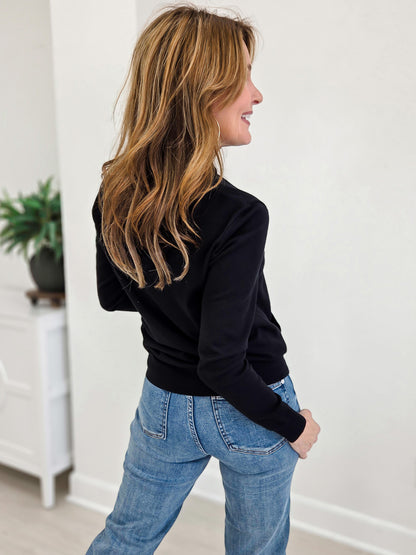 Women's Sweater Top Hoodie With Front Pocket-Black