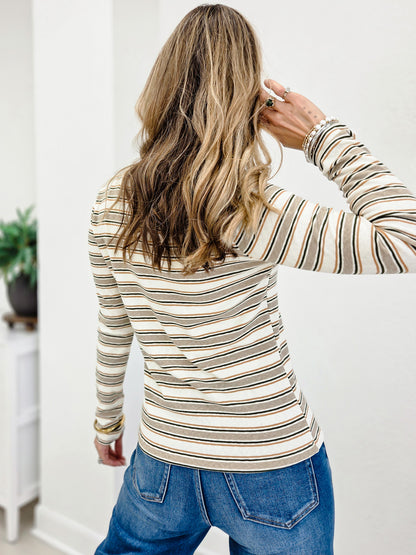 Crew Neck Long Sleeve Hacci Striped Top