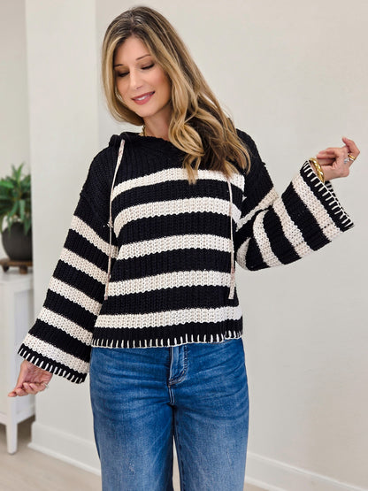Striped Hoodie Chenille Stitch Sweater