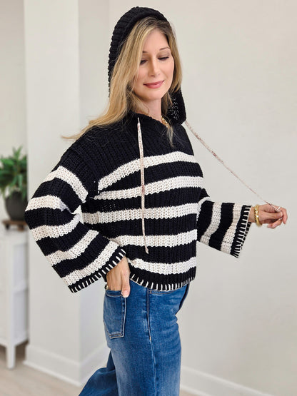 Striped Hoodie Chenille Stitch Sweater