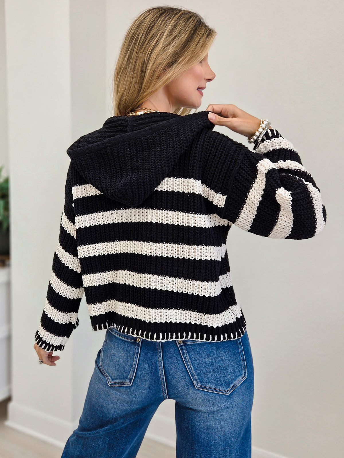Striped Hoodie Chenille Stitch Sweater