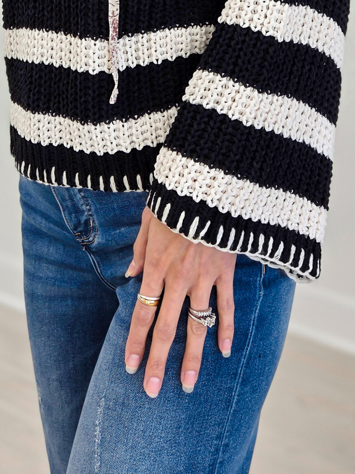 Striped Hoodie Chenille Stitch Sweater