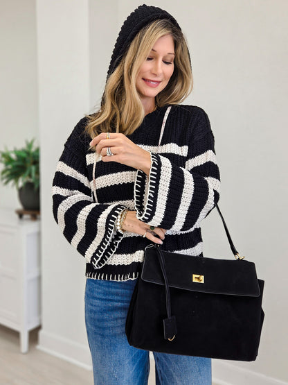Striped Hoodie Chenille Stitch Sweater