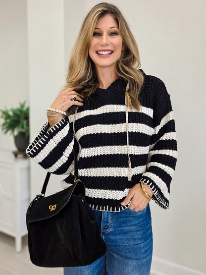 Striped Hoodie Chenille Stitch Sweater