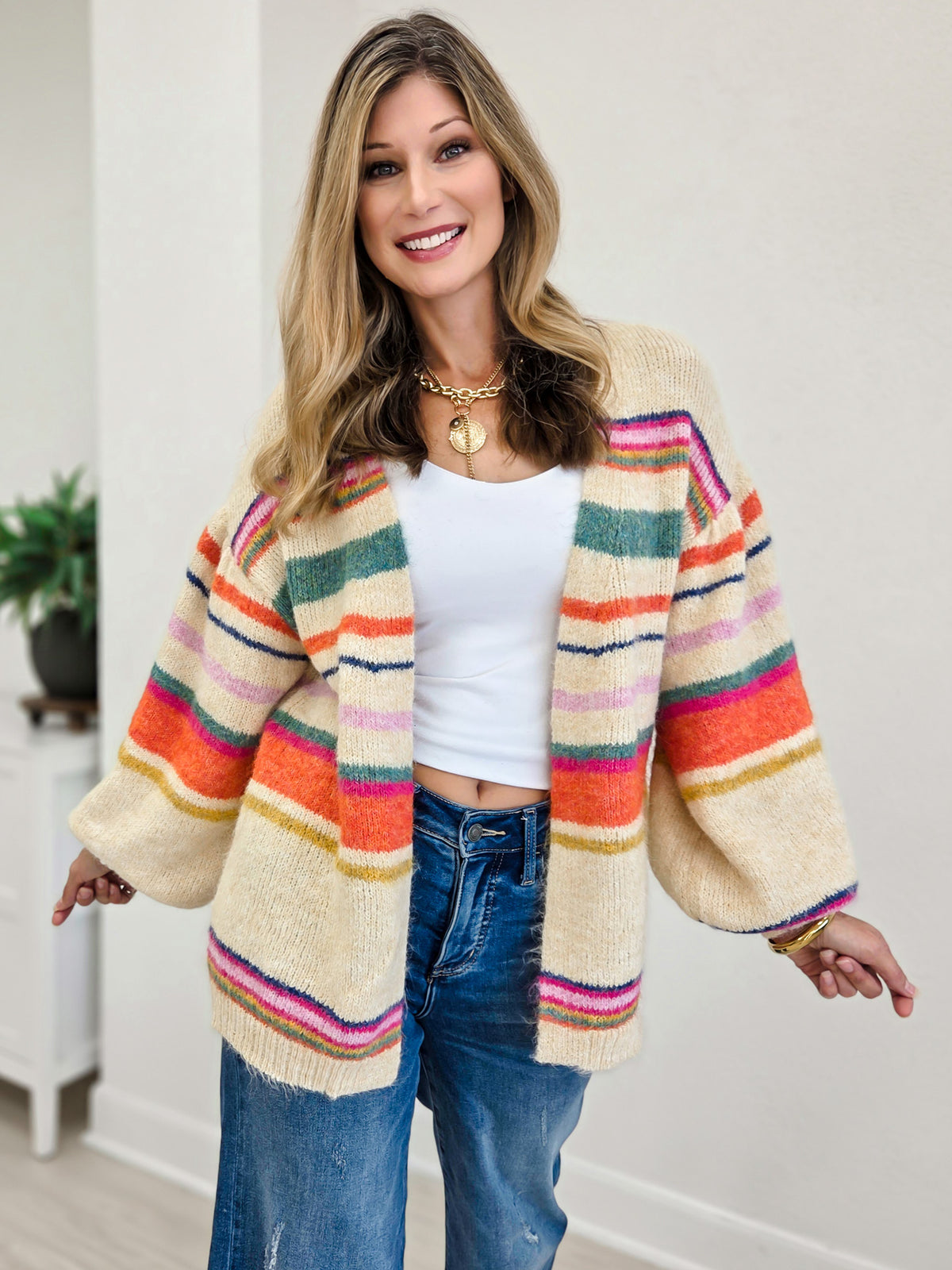 Sunset Carnival Striped Cozy Relaxed Cardigan