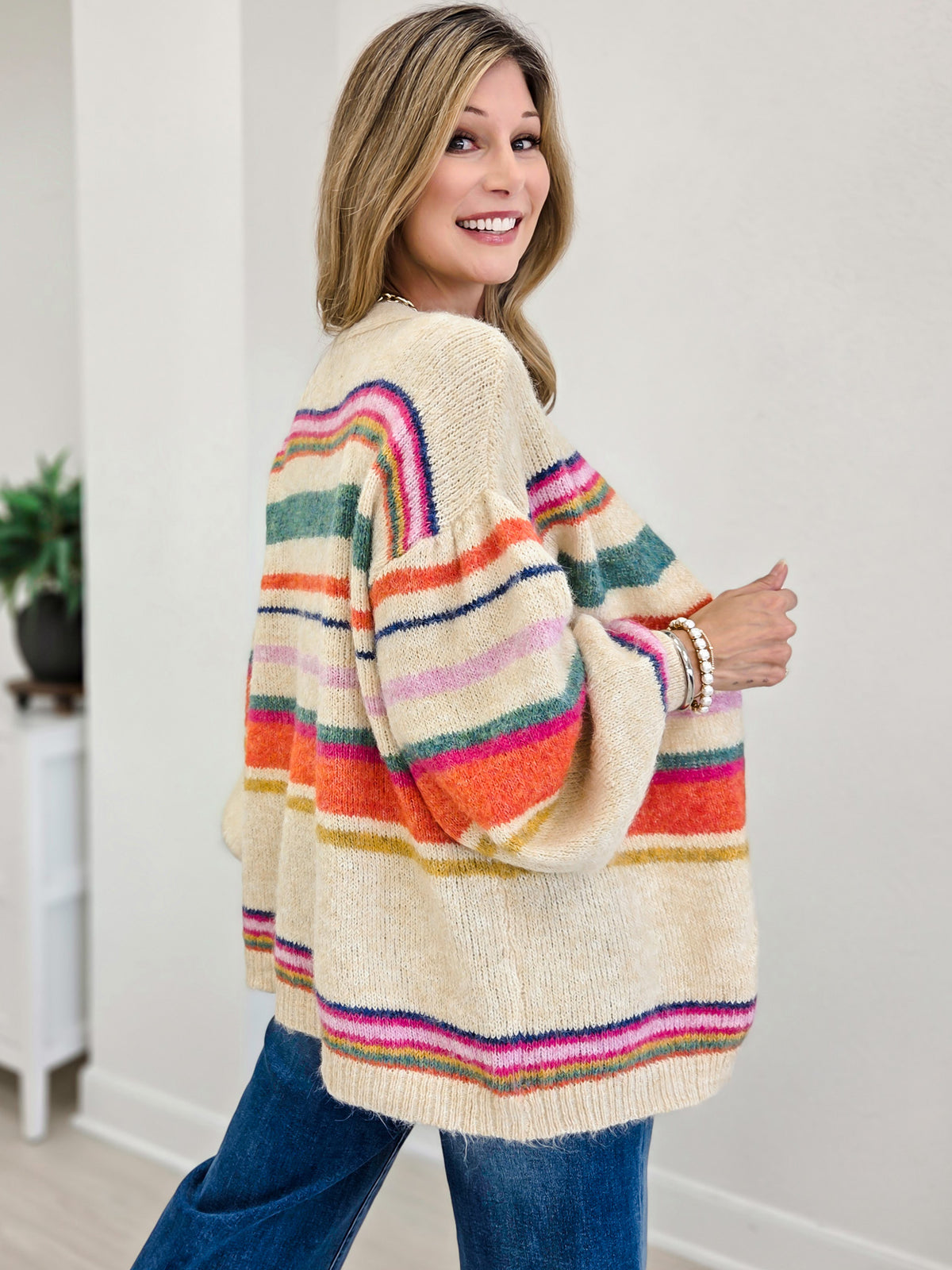 Sunset Carnival Striped Cozy Relaxed Cardigan