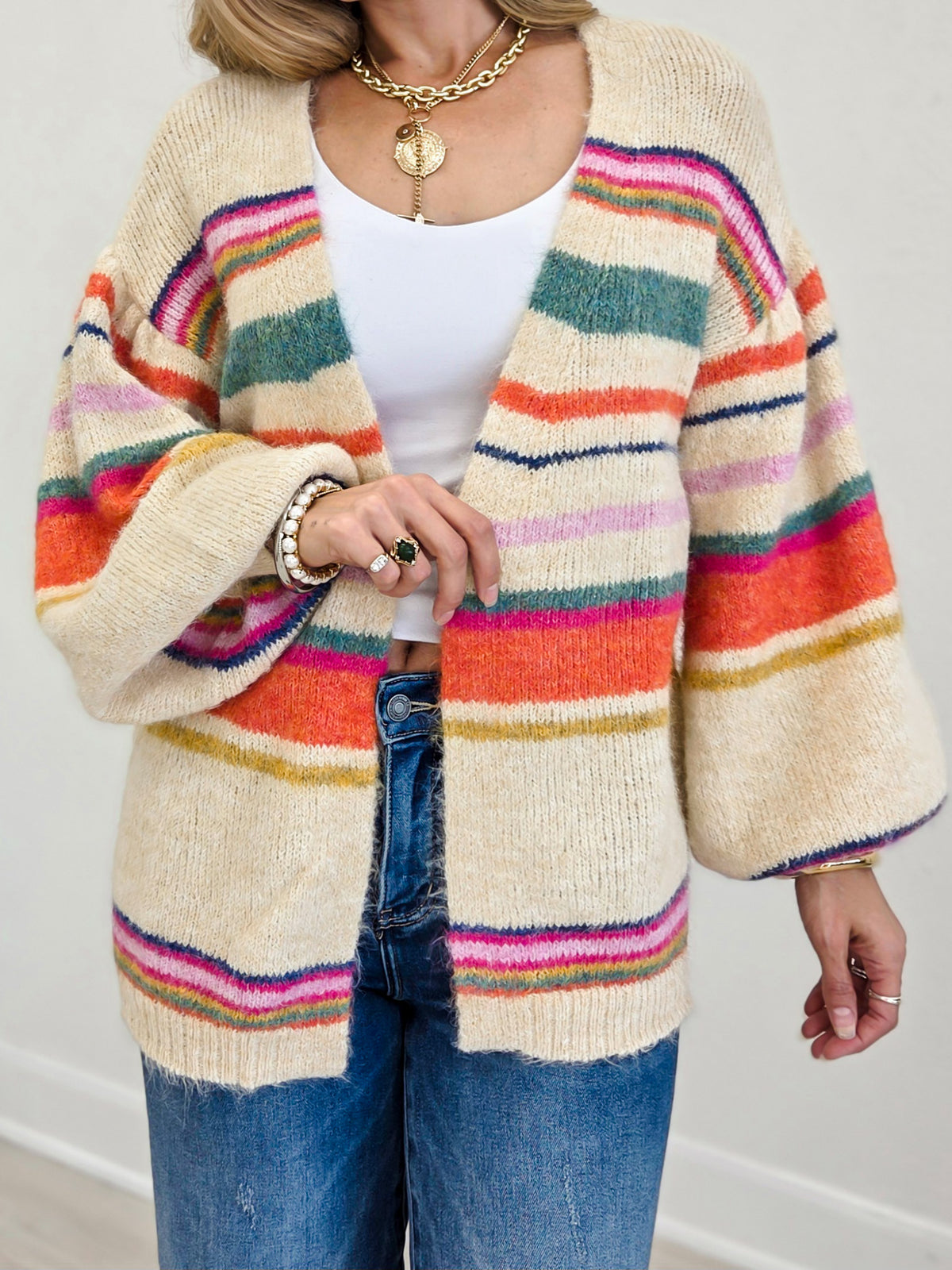Sunset Carnival Striped Cozy Relaxed Cardigan