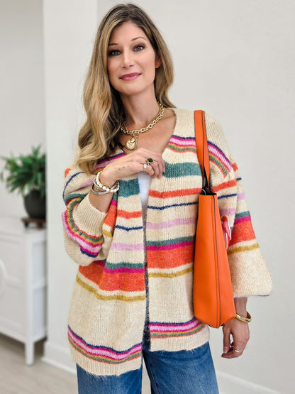 Sunset Carnival Striped Cozy Relaxed Cardigan