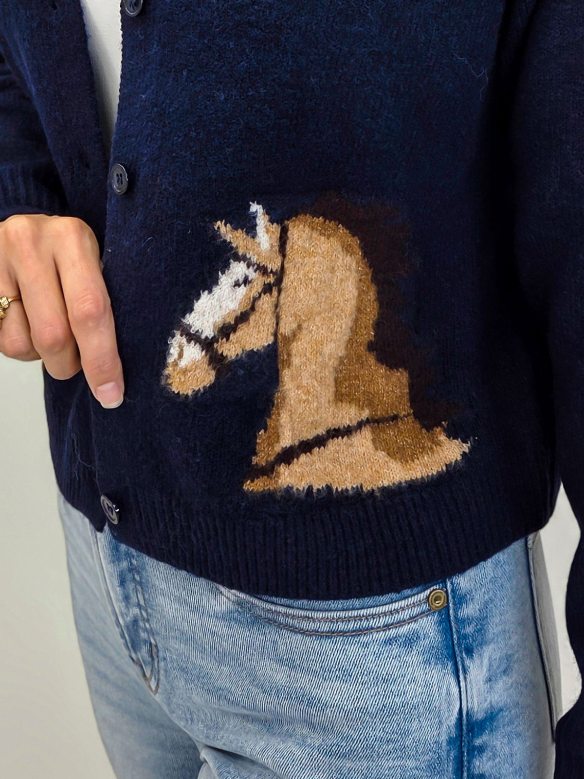 Horse Jacquard Button Down Cardigan