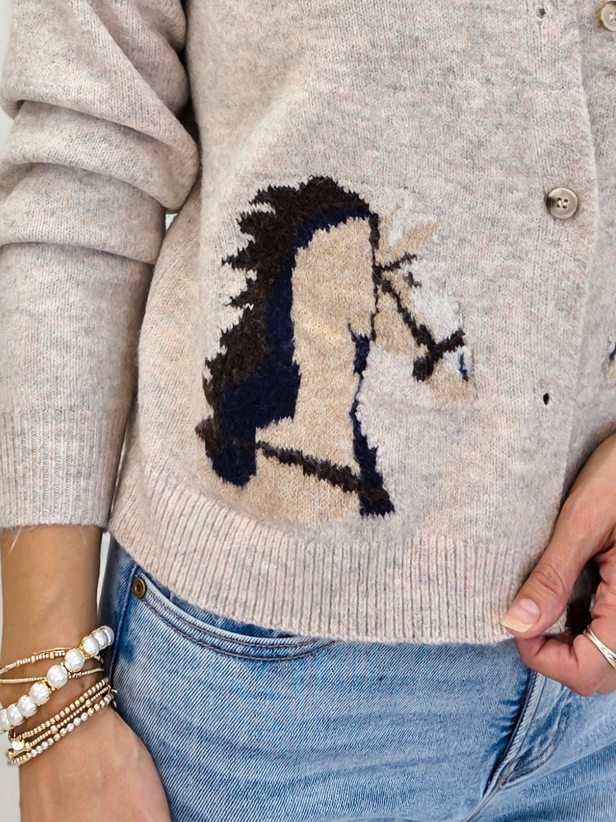 Horse Jacquard Button Down Cardigan