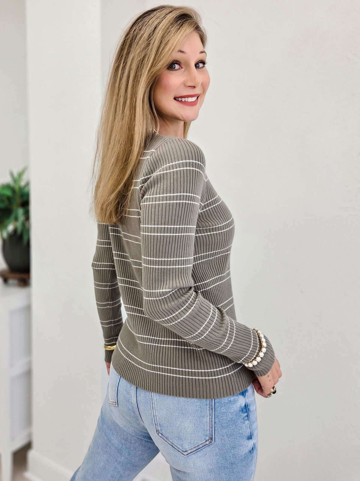 Stretchy Basic Striped Long Sleeve Shirt