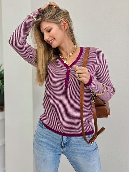 Stretchy Waffle Knit Striped Sweater