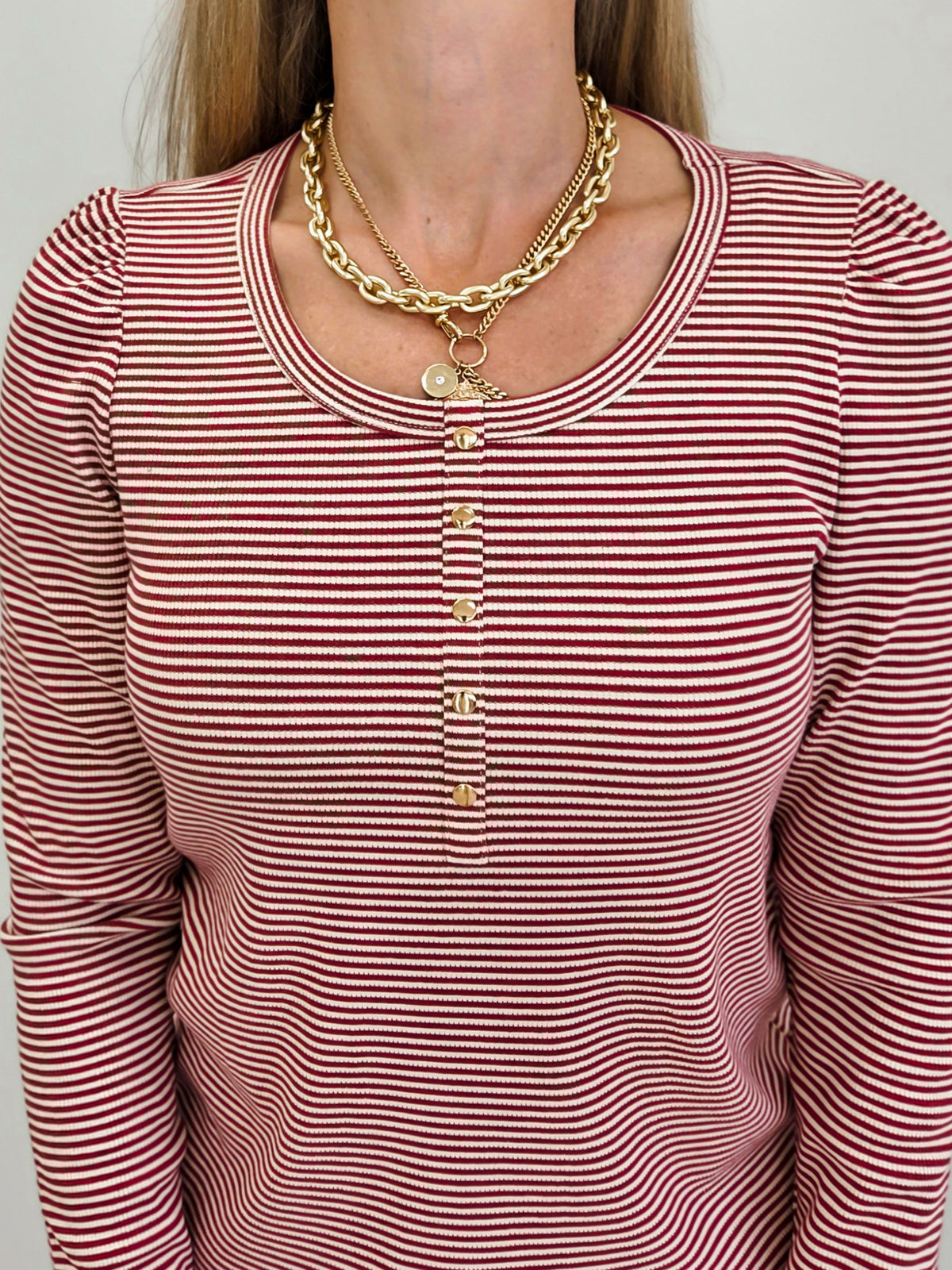 Ribbed Henley Scoop Neck Long Sleeve Top