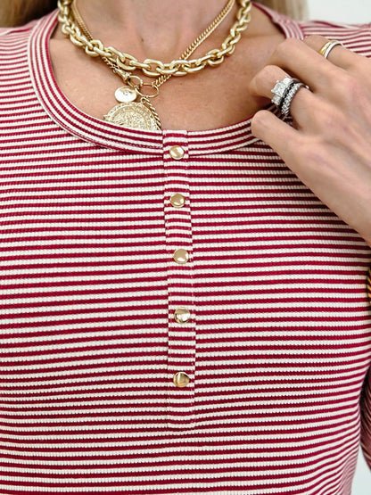 Ribbed Henley Scoop Neck Long Sleeve Top
