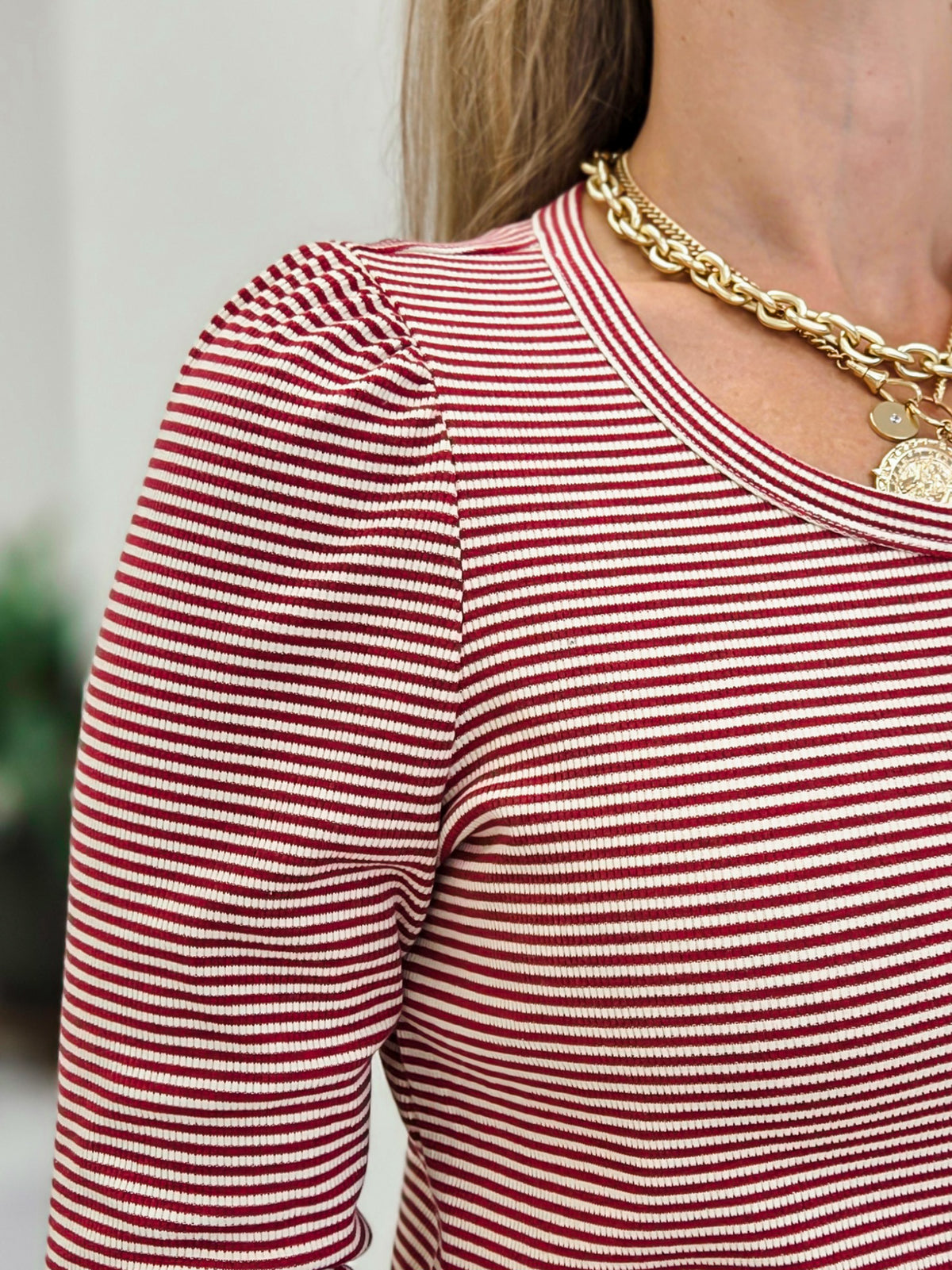 Ribbed Henley Scoop Neck Long Sleeve Top