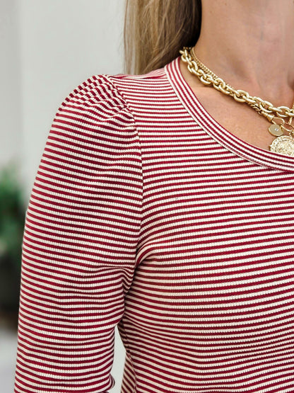 Ribbed Henley Scoop Neck Long Sleeve Top