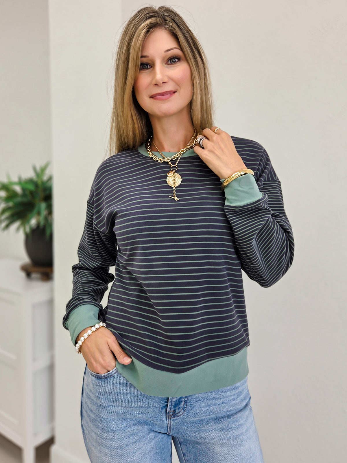 Super Soft Micro Brushed Stiped Sweatshirt