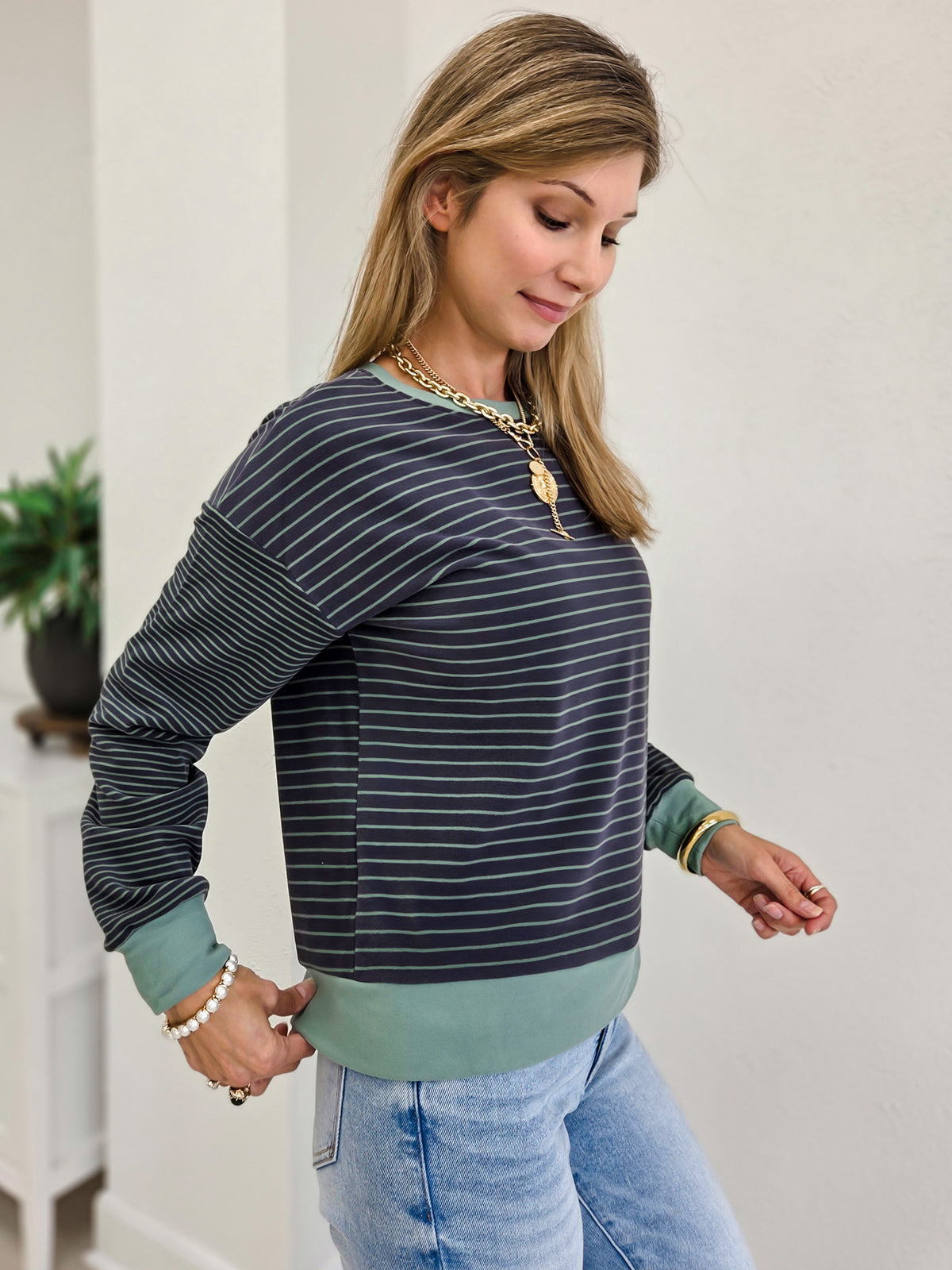 Super Soft Micro Brushed Stiped Sweatshirt