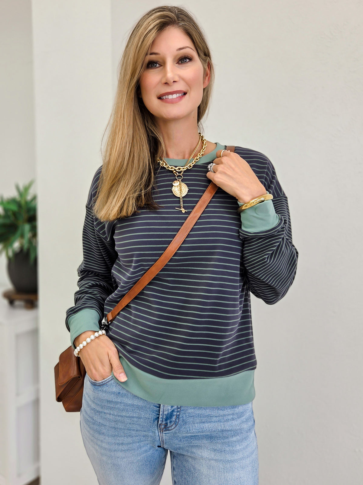 Super Soft Micro Brushed Stiped Sweatshirt