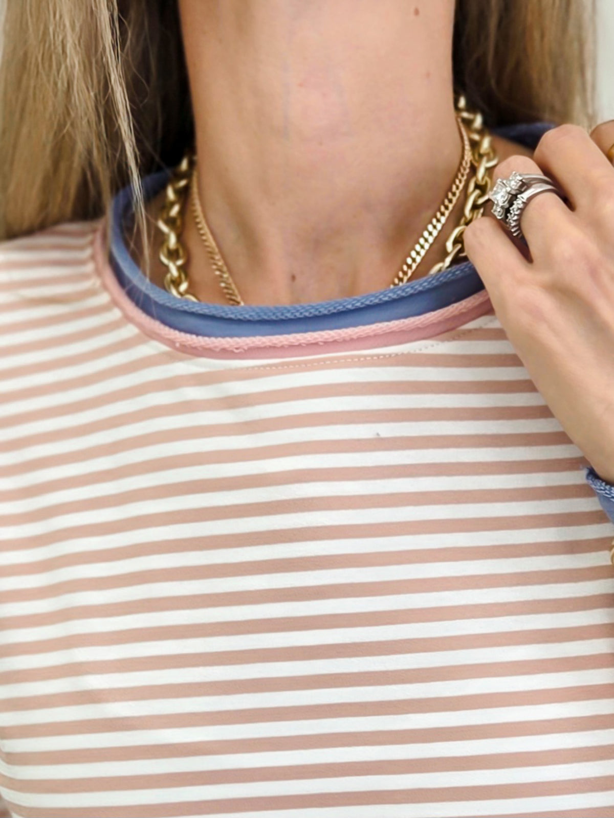 Raw Edge Striped Sweatshirt
