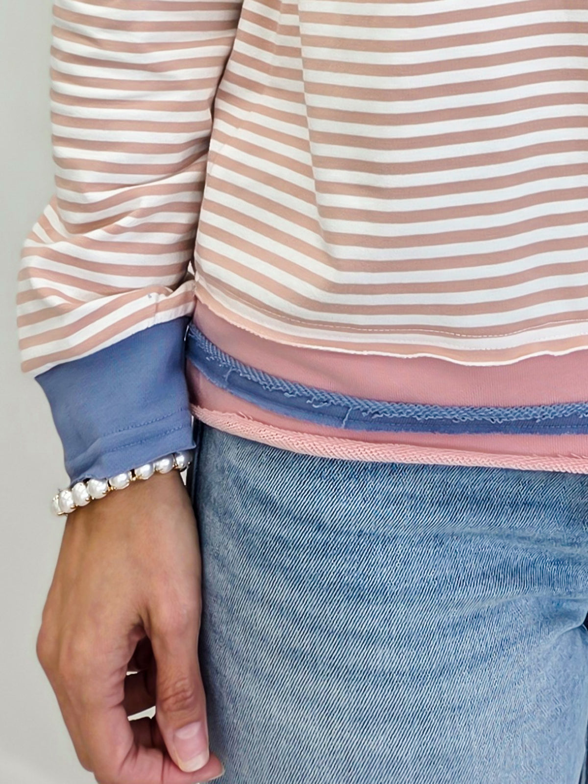 Raw Edge Striped Sweatshirt