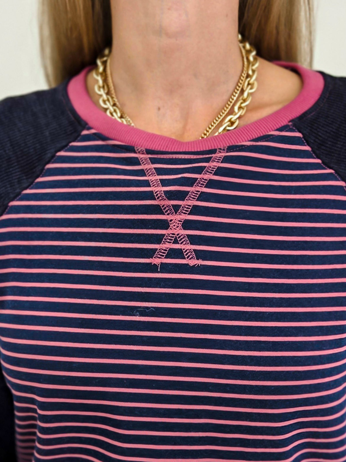 Color Blocked Loose Fit Striped Sweatshirt