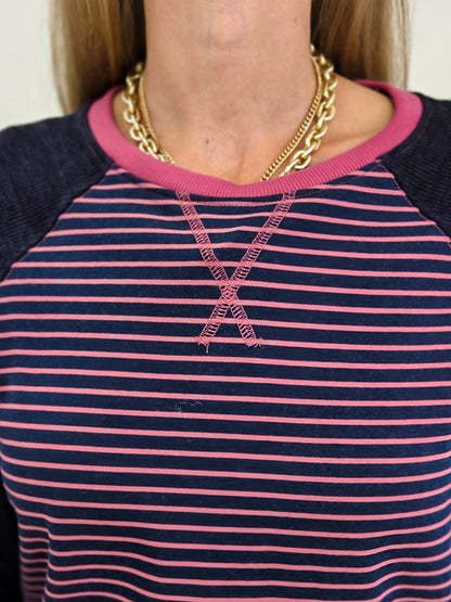 Color Blocked Loose Fit Striped Sweatshirt