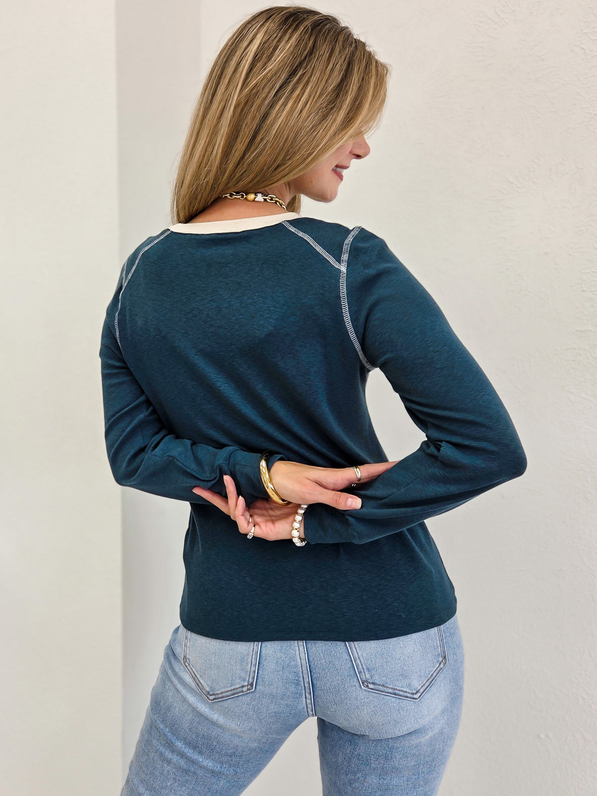 Long Sleeve Top with Exposed Stitch Detail