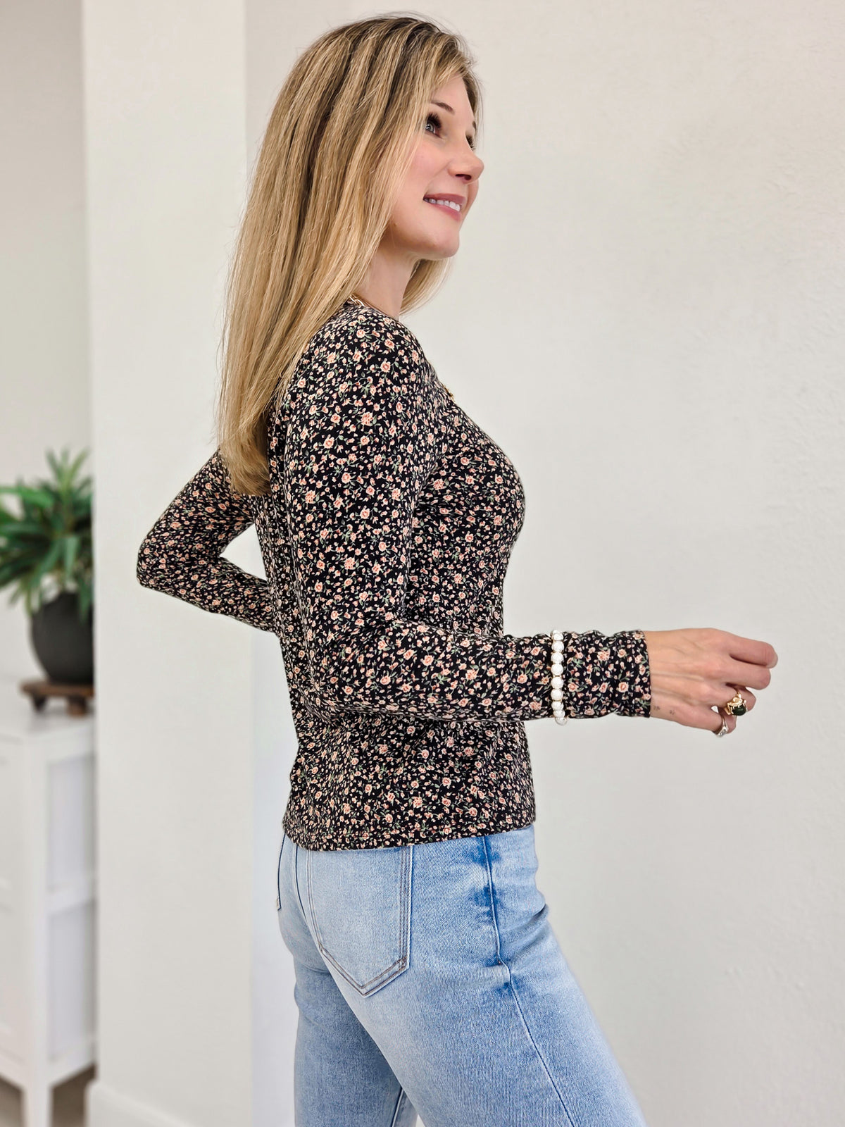 Hacci Long Sleeve Floral Top