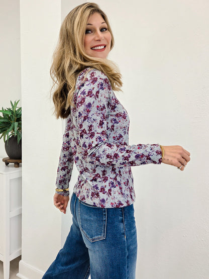Long Sleeve Hacci Floral Top