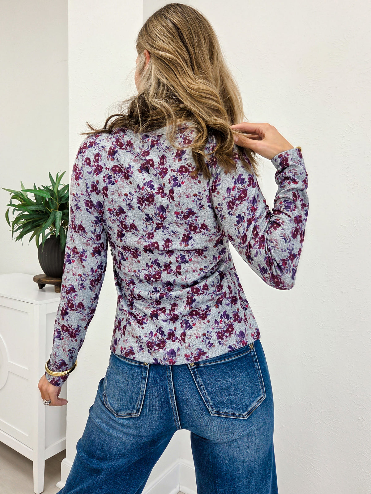 Long Sleeve Hacci Floral Top