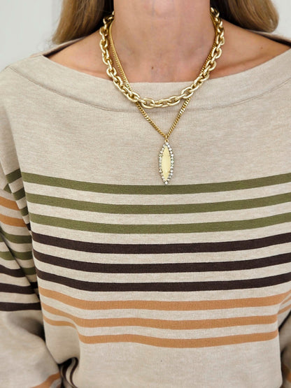 Boat Neck Long Sleeve Multi Striped Sweater