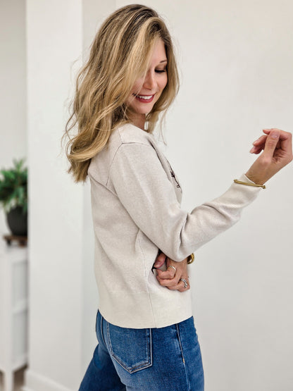 Flower Jacquard Button Down Cardigan