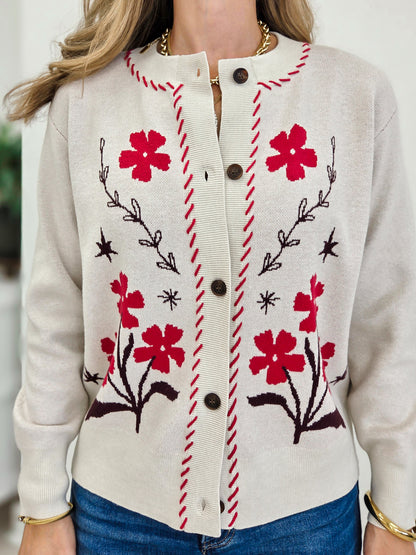 Flower Jacquard Button Down Cardigan