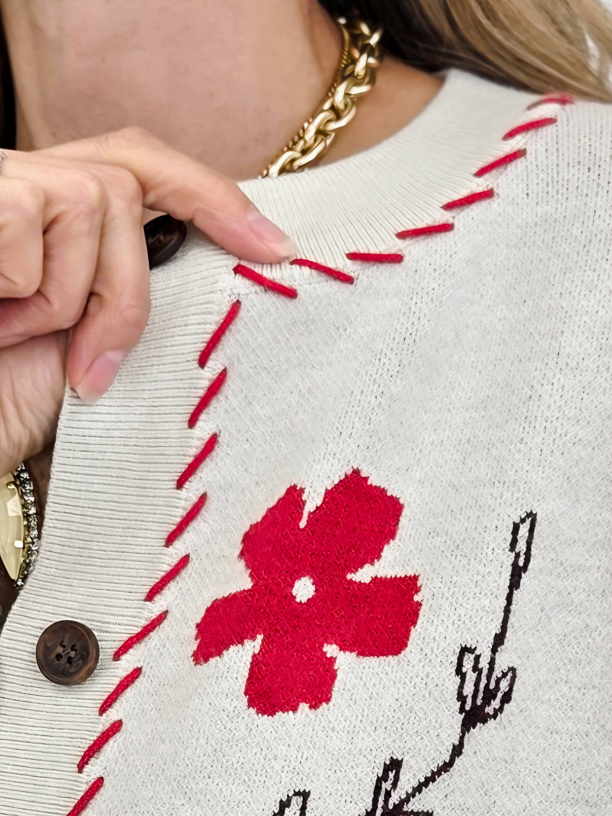 Flower Jacquard Button Down Cardigan