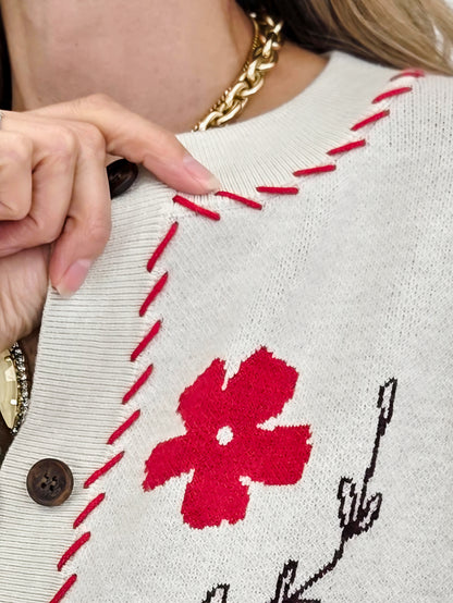 Flower Jacquard Button Down Cardigan