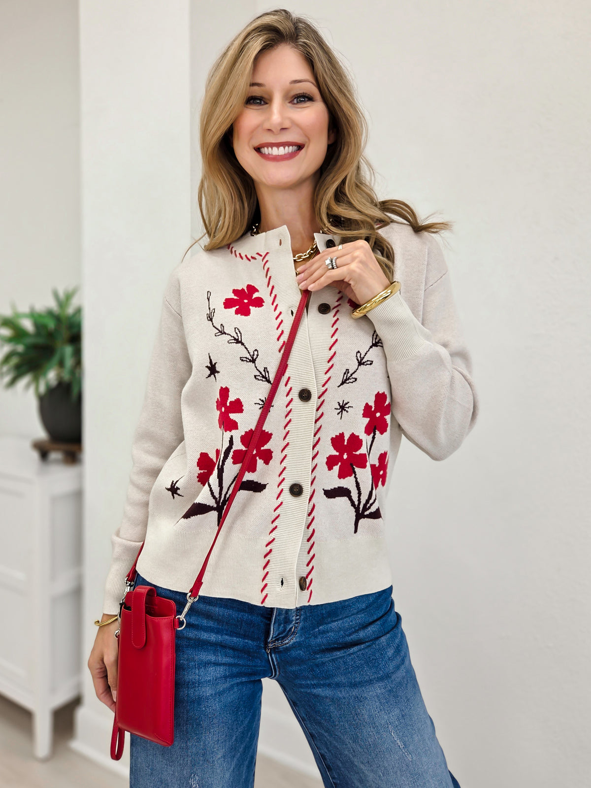 Flower Jacquard Button Down Cardigan