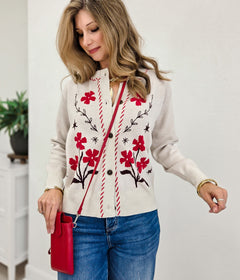 Flower Jacquard Button Down Cardigan